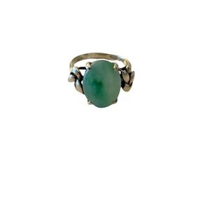 Vintage Green Stone Ring with 14K Gold Band